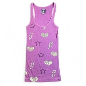 PINK Y2K Victoria's Secret VTG 2009 Ribbed Tank Top Graphic Print Bling Purple S